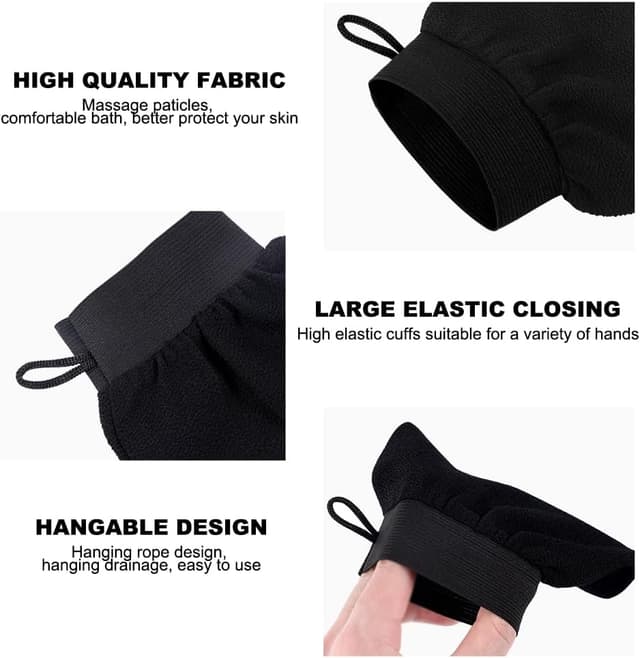 Detalle de URAQT Gant Exfoliant – Kit de 3 gants pour gommage sous la douche (Noir, Marron foncé, Blanc)