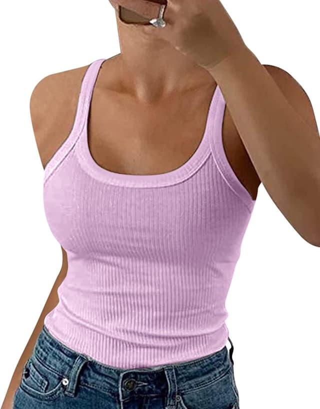 Detalle de DUOEASE Spaghetti-Top Damen – geripptes Basic Slim Fit Tank Top mit Rundhalsausschnitt