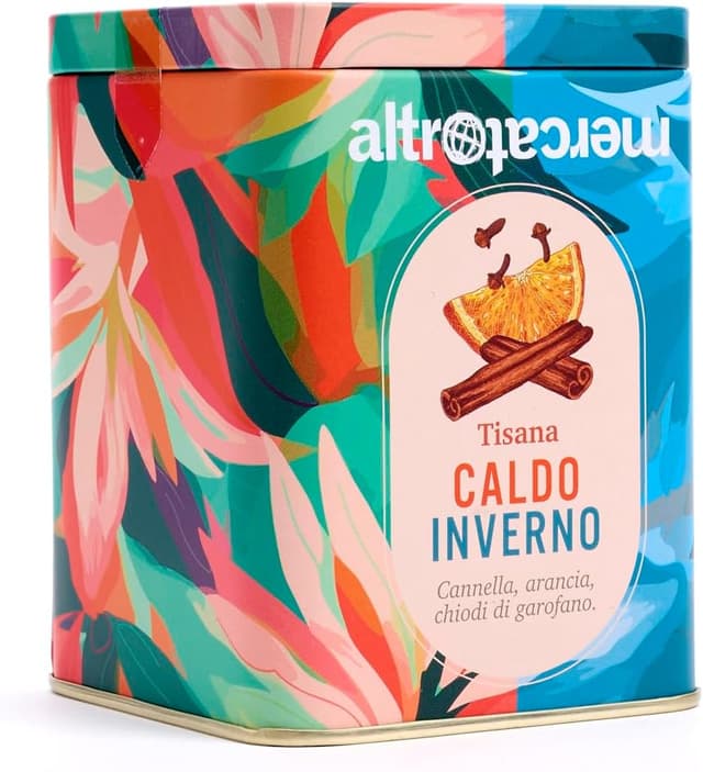 Detalle de ALTROMERCATO Tisana Caldo Inverno in lattina – mix cannella, arancia e chiodi di garofano, cofanetto regalo riutilizzabile