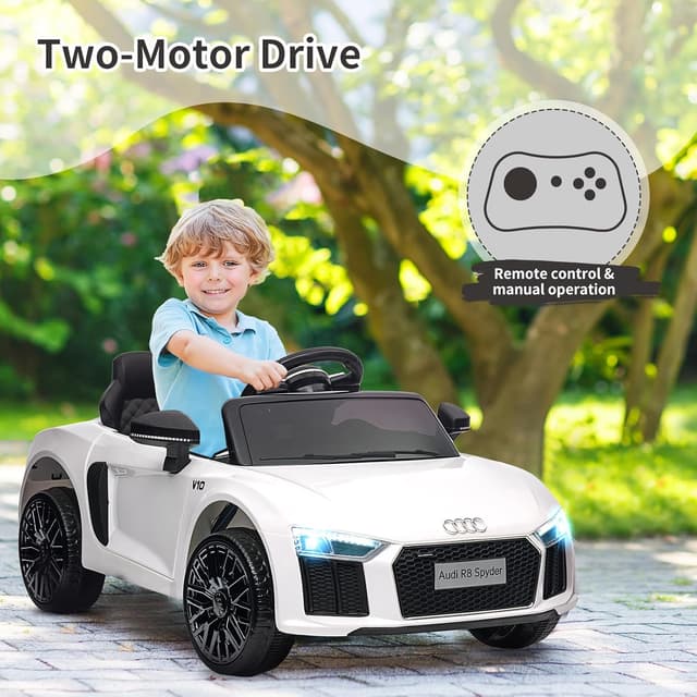 Detalle de Audi R8 Spyder Licenza Ufficiale 12V per bambini (edizione polizia) con telecomando 2.4G, luci LED e sirena