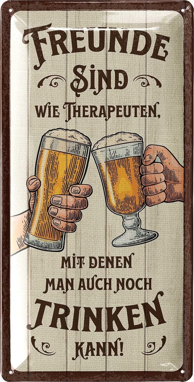 Detalle de LANOLU Retro Blechschilder Bier „Beste Freunde sind wie Therapeuten“ (16x32 cm) – Bar- und Partykeller-Deko