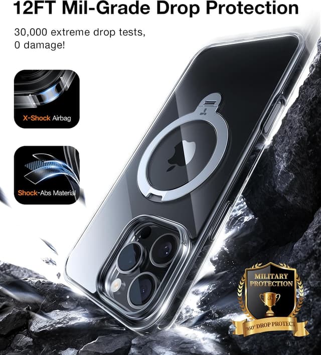 Detalle de TORRAS 360° Spin Magnetic Stand Case for iPhone 16 Pro Max (MagSafe) – Clear