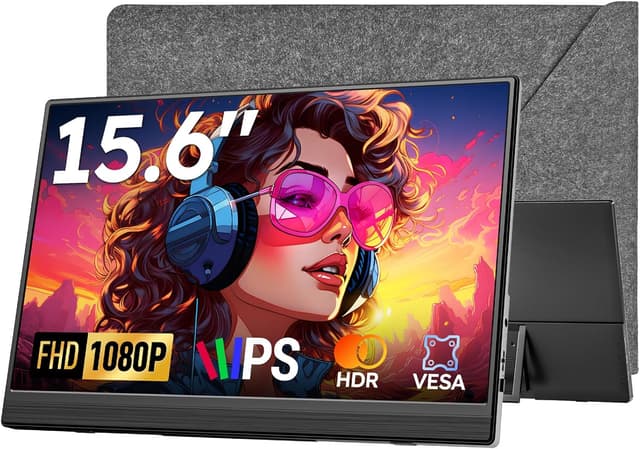 Detalle de Dopesplay Portable Monitor 15,6 Zoll (1080P) mit Lautsprecher & einstellbarem Ständer – ultradünnes USB‑C/HMDI Zusatzdisplay