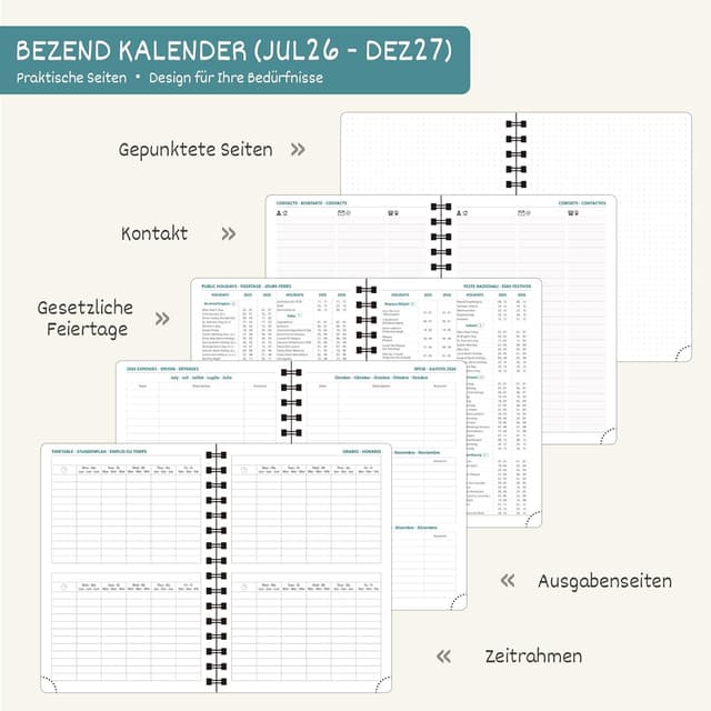 Detalle de BEZEND Kalender 2026/2027 Wochenplaner A5 (18 Monate) mit Ringbuch, Orange