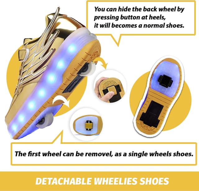 Detalle de HOVERKICKES LED Roller Skate Shoes for Kids with Rechargeable Lights and Detachable Wheels
