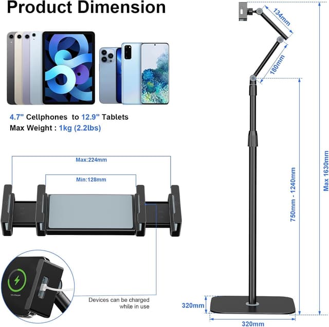 Detalle 2 de IMtKotW Tablet Bodenständer – universelle Tablet-Halterung mit Heavy-Duty-Basis, höhenverstellbar (4,7–12,9 Zoll) und 360° drehbar