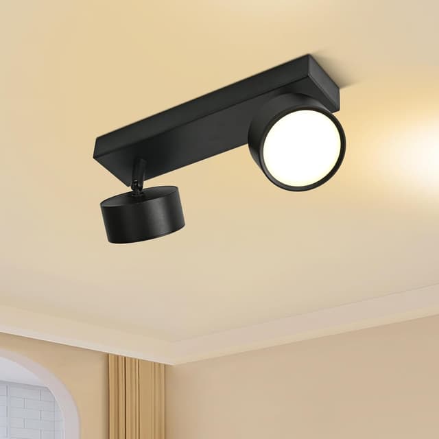 Detalle de Doughelec LED Deckenleuchte (2-flammig) mit schwenkbaren Spots, schwarz, 12 W, warmweiß 3000 K