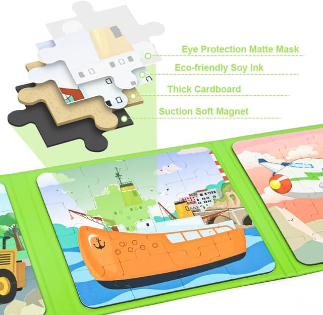 Detalle 2 de Aolso Puzzle Magnetici Montessori Giochi per Bambini 3-7 Anni (animali e temi di traffico), da viaggio