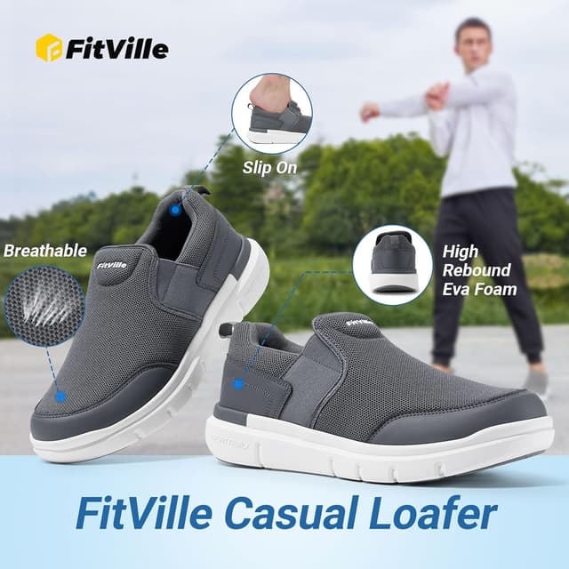 Detalle de FitVille Scarpe da Uomo Slip-on per Camminata antiscivolo, comode e traspiranti