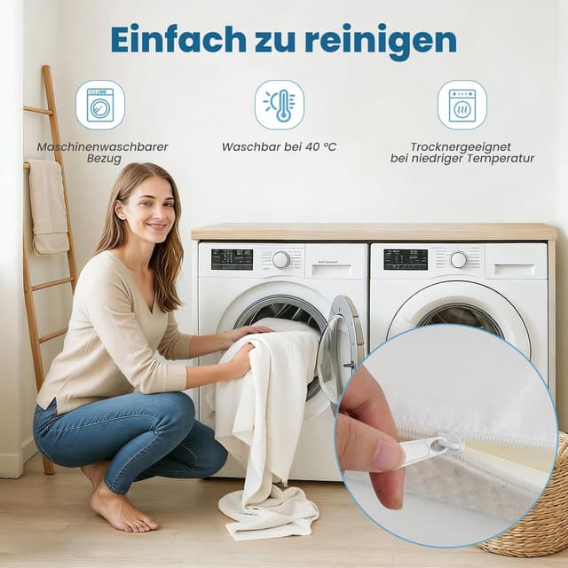 Detalle de FRIDEKO Matratzen-Topper 140x200 cm mit 5 cm Memory-Gel-Schaum (H2/H3), waschbarer Bezug