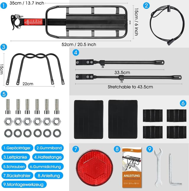 Detalle de West Biking Gepäckträger fürs Mountainbike (hinten) aus Aluminium, bis 50 kg, Schnellmontage an der Sattelstütze