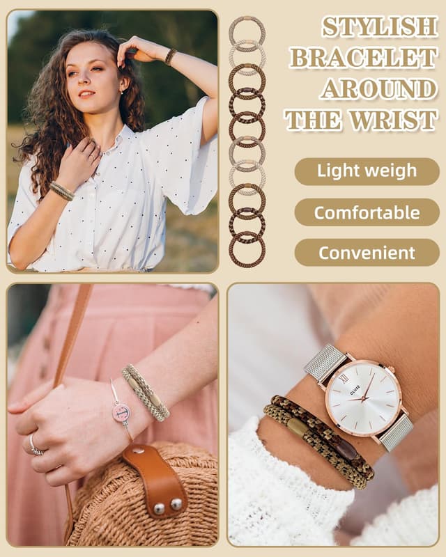 Detalle de Kisvic Mädchen Haargummis (10er-Set) – mehrfarbige geflochtene Zopfgummis in Braun für dickes & lockiges Haar