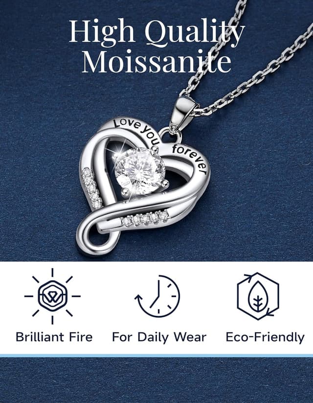 Detalle de MomentWish Unendlichkeitszeichen Kette mit Doppelherz – Moissanit Halskette in Silber 925, 1 Karat