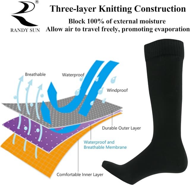 Detalle de RANDY SUN Waterproof Skiing Socks (SGS Certified) – Unisex Breathable, Seamless 1 Pair