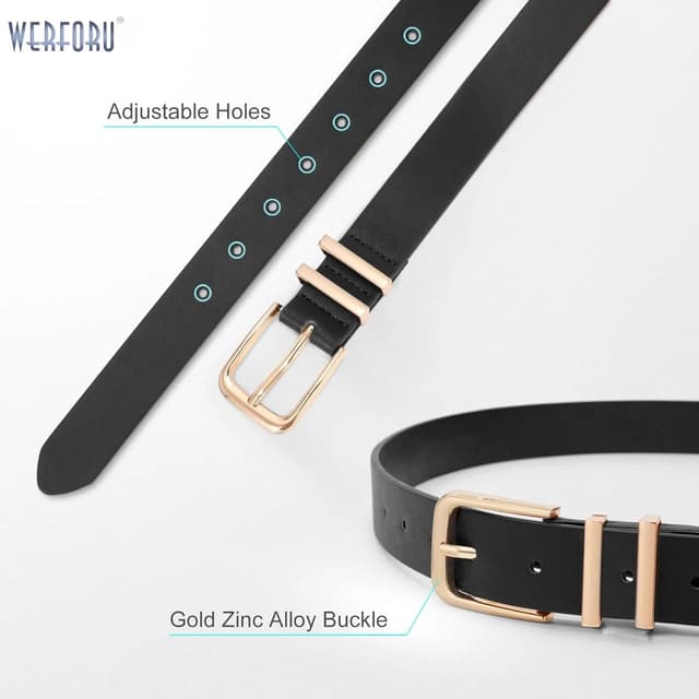 Detalle de WERFORU 3 Pack Women’s Faux Leather Belts with Gold/Silver Buckles for Jeans & Dresses