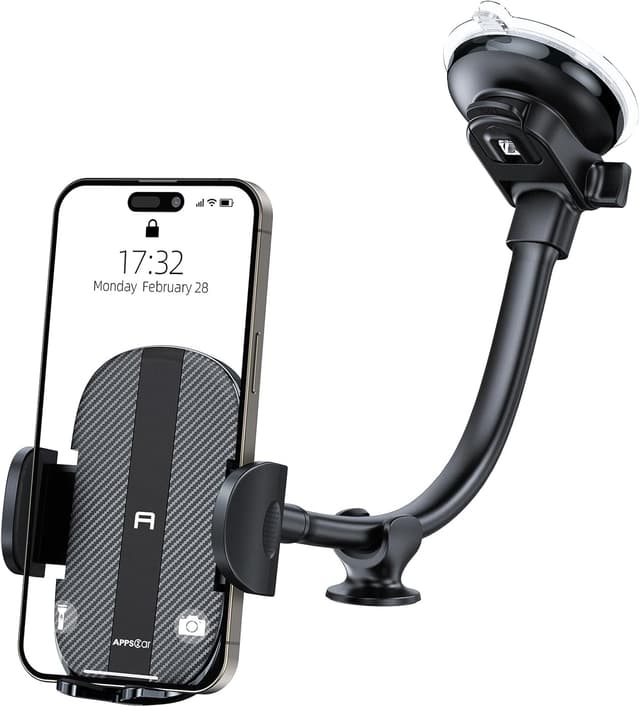 Detalle de APPS2Car Cell Phone Holder for Car Dashboard & Windshield (Long Arm, Anti-Shake, Strong Suction Mount)
