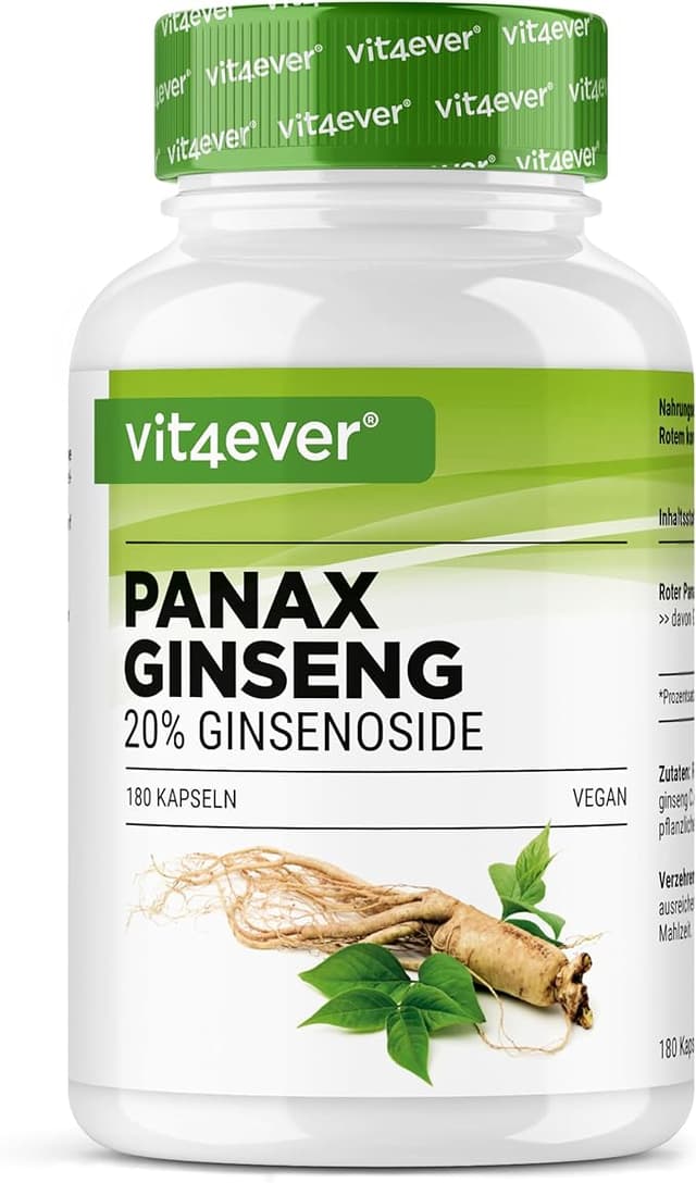 Detalle de Ginseng Rojo Panax 180 Cápsulas 💊 1800 mg Vegano