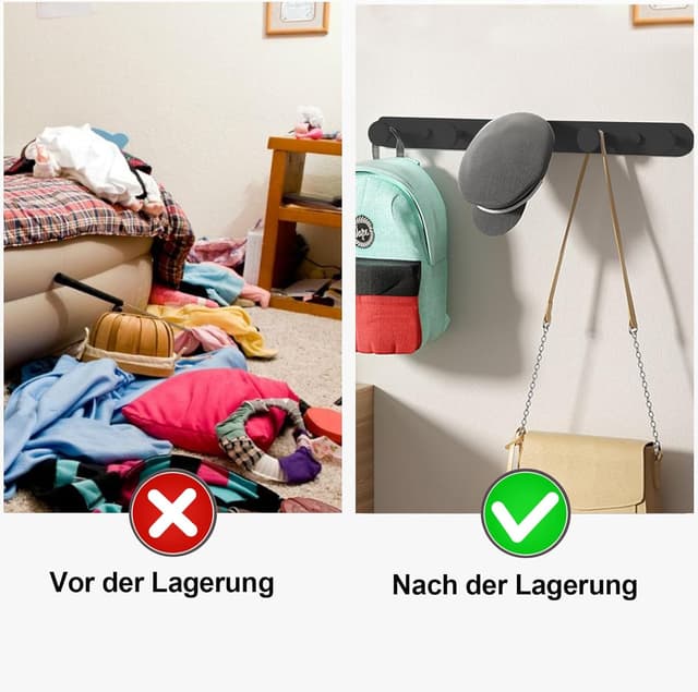 Thumbnail 6 de Loputon Garderobenhaken aus Edelstahl mit 5 Haken (Wandgarderobe, schwarz) – zum Ordnen von Jacken & mehr