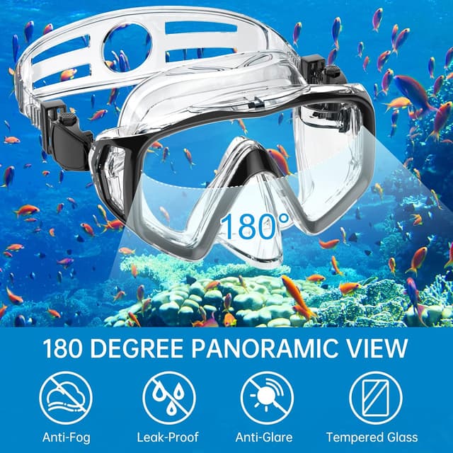 Detalle de JEMULICE Schnorchelset Erwachsene mit Tauchmaske aus gehärtetem Glas und Dry-Schnorchel