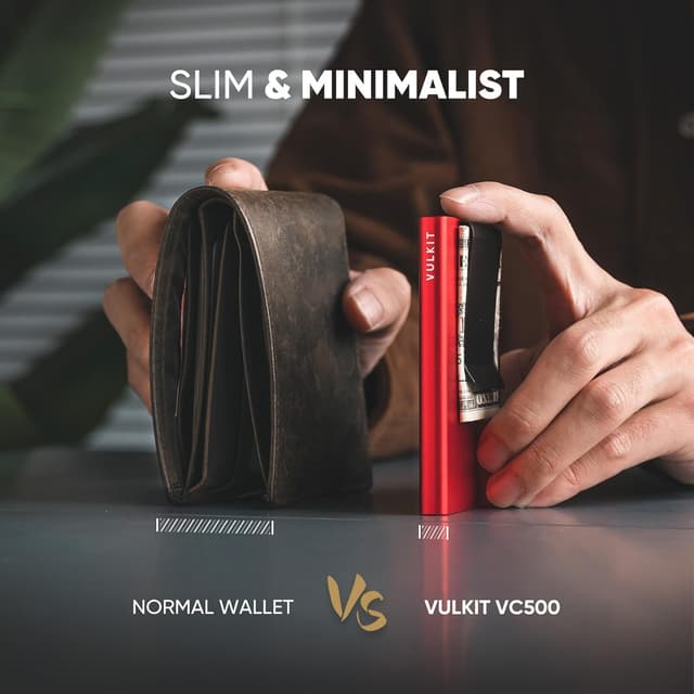 Detalle de VULKIT Slim Card Wallet with Money Clip (Aluminium Pop-Up) – Red RFID Blocking