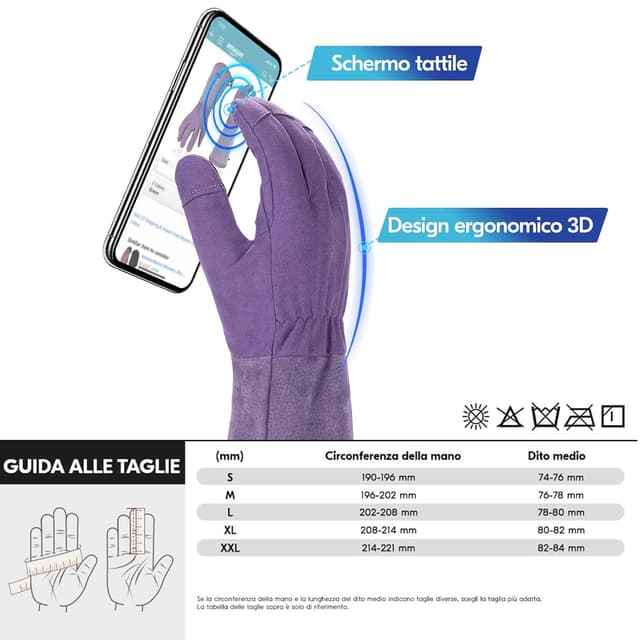 Detalle de Vgo... Guanti da giardinaggio donna, antitaglio e antiperforazione, antiscivolo e touchscreen (1 paio)