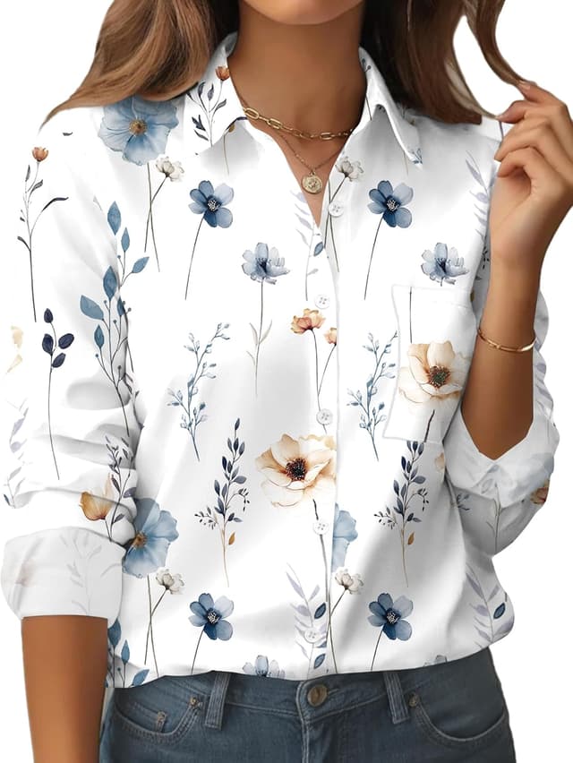 Detalle de Zeagoo Button Down Floral Blouse ¾ Sleeve