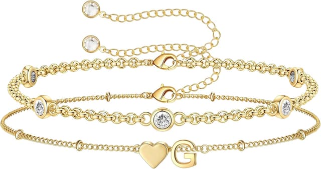 Detalle de Turandos Initialenarmband mit Herz und Buchstaben (herzförmiges Schmuckdesign, 14K vergoldet, Zirkonia)