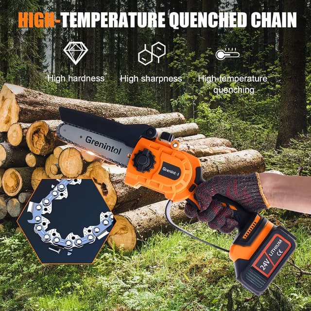 Detalle 2 de Grenintol Mini Motosega a Batteria 6" 6000mAh, 1000W per giardino 🪚