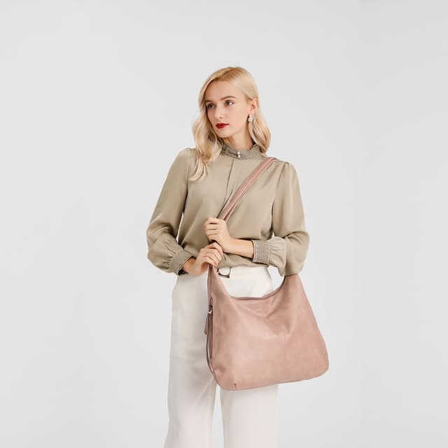 Detalle de Pahajim hobo bags for women PU soft leather handbag, shoulder bag & wallet set (Brown)