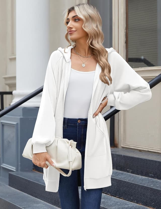 Detalle de Zeagoo Women’s Zip Up Longline Hoodie Tunic Sweatshirt with Pockets