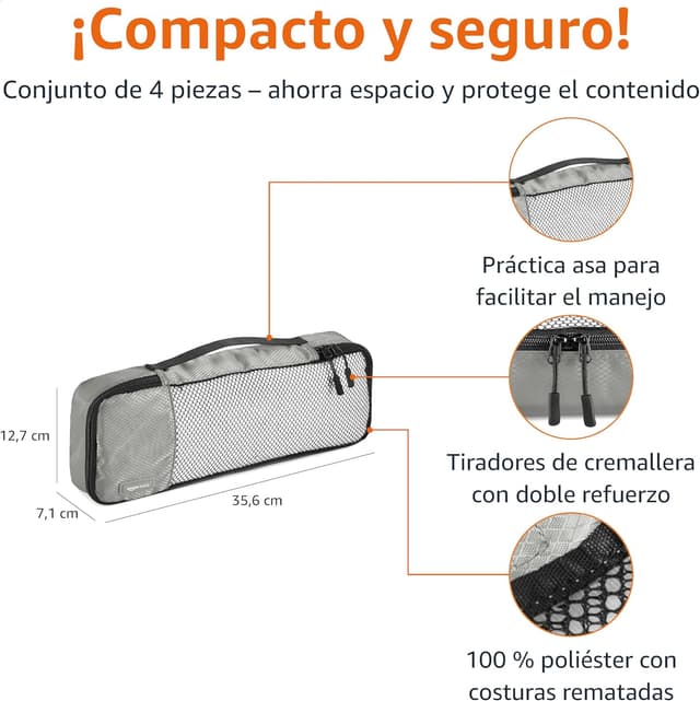Detalle de Amazon Basics - Organizador de Viaje con Cremallera, Set de 4 Bolsas ✈