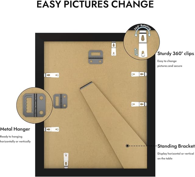 Detalle 2 de Hongkee 8x10 Picture Frame (Real Glass + Wood Frame, Black) — Wall or Tabletop Display, 1 Pack