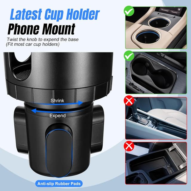 Detalle de This Hill adjustable car cup holder expander with phone mount (up to 7-inch phones)