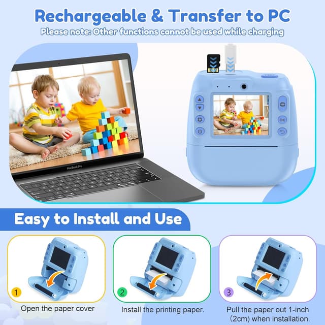 Thumbnail 6 de Kids Camera Instant Print (Instant Camera with 32GB Card & Photo Paper, 35 Photo Frames) – Blue