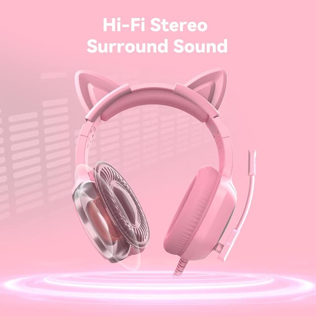 Detalle 2 de IMYB Gaming Headset with Microphone (Pink) — PC, PS4/PS5, Xbox One, Switch wired over-ear