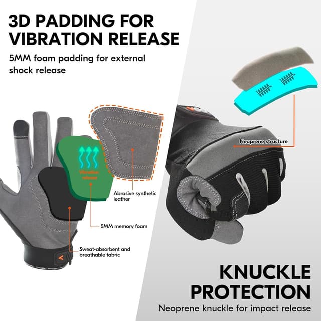 Detalle 2 de Vgo... Safety Work Gloves Touchscreen (SL7584) – Black, Multi-purpose utility gloves for light to medium duty work