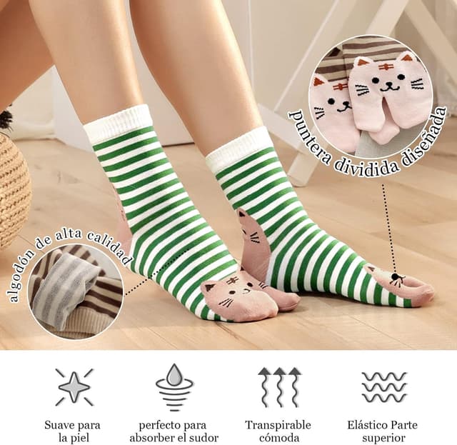 Detalle de PUTUO chaussettes Tabi femme japonaise en coton (36-41) – 4 paires