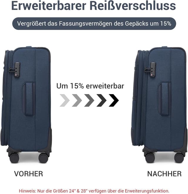 Detalle de British Traveller Erweiterbarer Großkoffer (100 L) mit TSA-Schloss, 4 Rollen & Volumenerweiterung – Blau