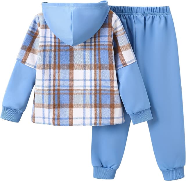 Detalle 2 de Fdqin Kids Flannel Plaid Shirt and Sweatpants Set 4-12