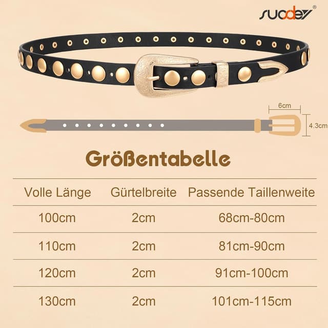 Thumbnail 5 de SUOSDEY Damen Ledergürtel 2 cm