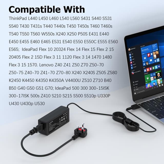 Detalle de VUOHOEG 65W Yellow USB Laptop Charger (Compatible with Lenovo ThinkPad T Series, X Series, Z Series & more)
