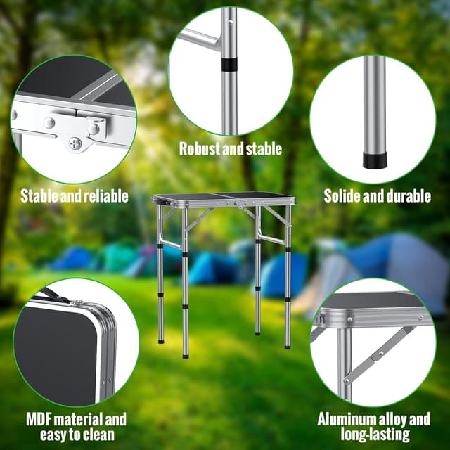 Detalle 2 de GARLLEN Folding Table for Camping with 3 Adjustable Heights (Lightweight Aluminium Outdoor Table)