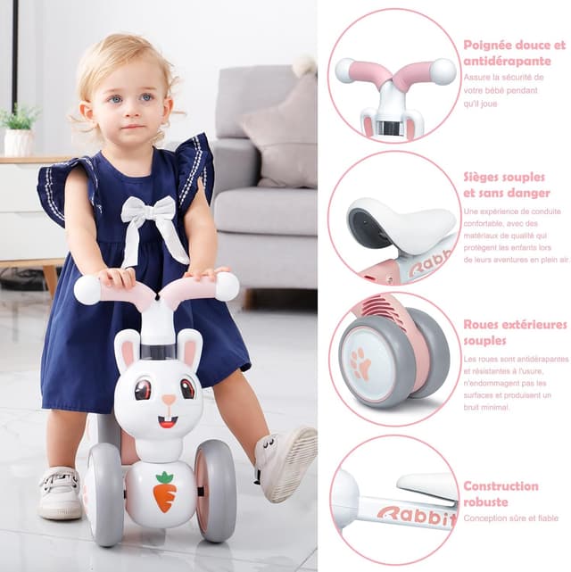 Detalle 2 de XIAPIA Baby Balance Bike (Rabbit) – toddler ride-on without pedals for 10–36 months