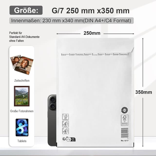 Detalle de Switory Luftpolstertaschen DIN A4+ 25 Stück