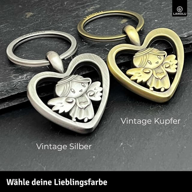 Detalle de LANOLU Schutzengel Schlüsselanhänger Engel als Glücksbringer für Auto, Motorrad & Fahrrad – mit Platz für Gravur