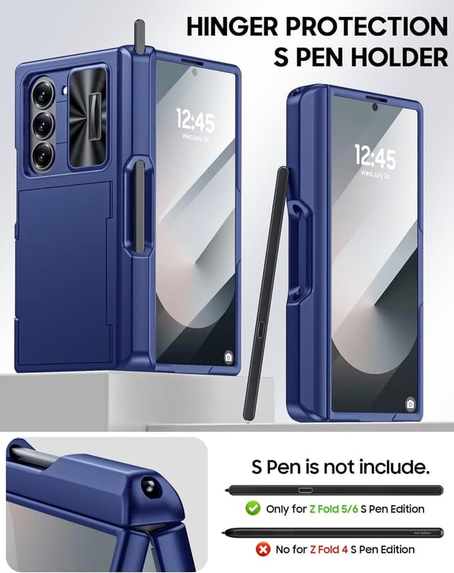 Thumbnail 6 de Vizvera Galaxy Z Fold 6 Case (Blue) with RFID card holder, S Pen slot, sliding camera cover and screen protector