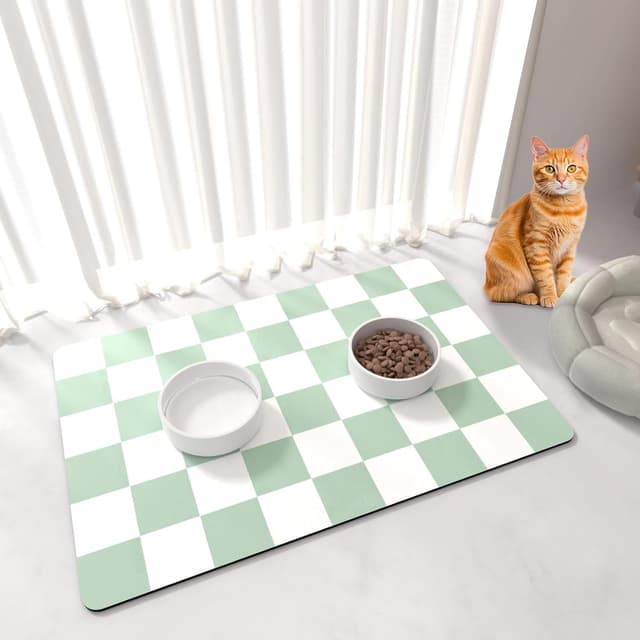 Detalle de BLESWIN Dog Food Mat (51 x 30.5cm) – non-slip checkered placemat for messy eaters