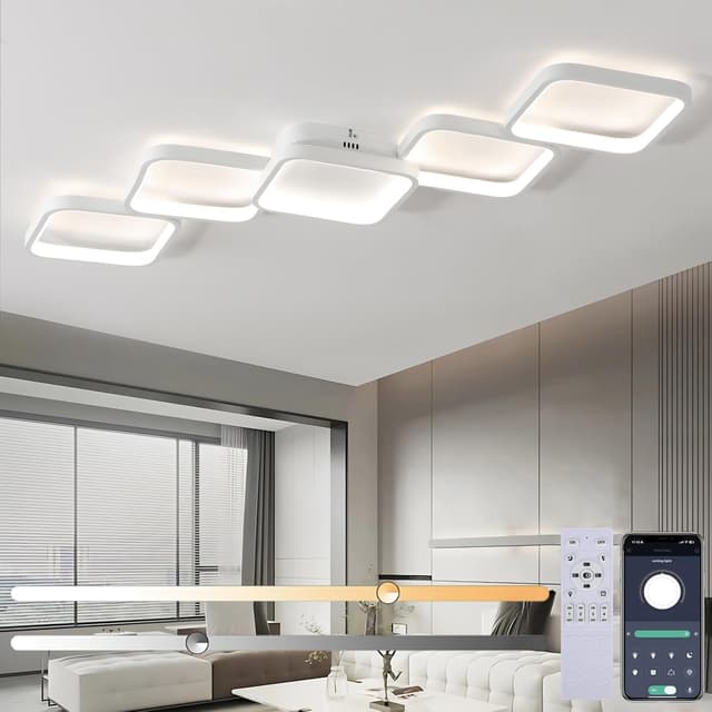 Detalle de LED Deckenleuchte dimmbar für Wohnzimmer & Schlafzimmer, 54W / 5400 lm, mit Fernbedienung und Memory-Funktion, 106×30 cm