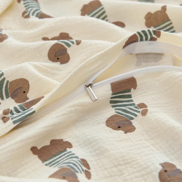 Detalle de AShanlan Kinderbettwäsche 135x200 Musselin-Baumwolle mit Kissenbezug 80x80 (Dackel, Reißverschluss) Oeko-TEX