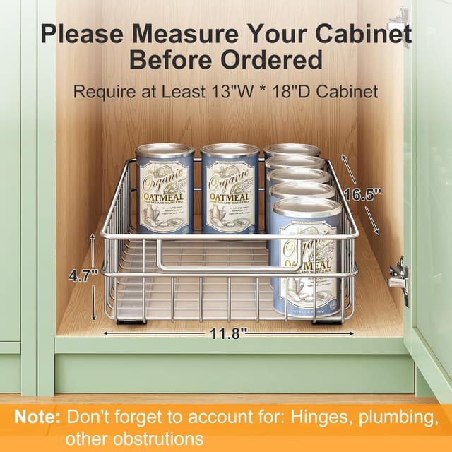 Detalle de Kitstorack Pull Out Cabinet Organizer (Stainless Steel) — Slide-Out Drawer 4-Pack with Full-Extension Slides